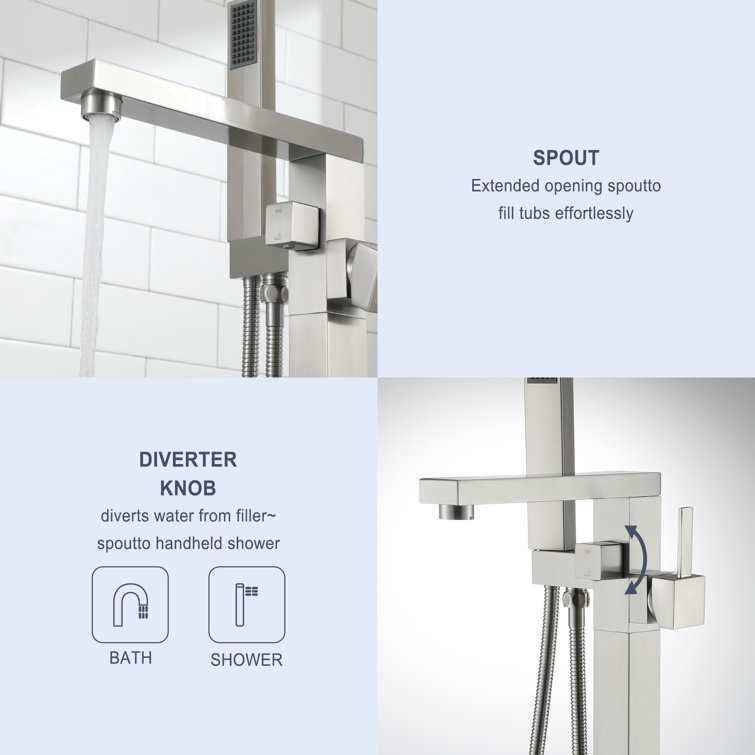 Brushed Nickel Modern Freestanding Tub Faucet with Hand Shower