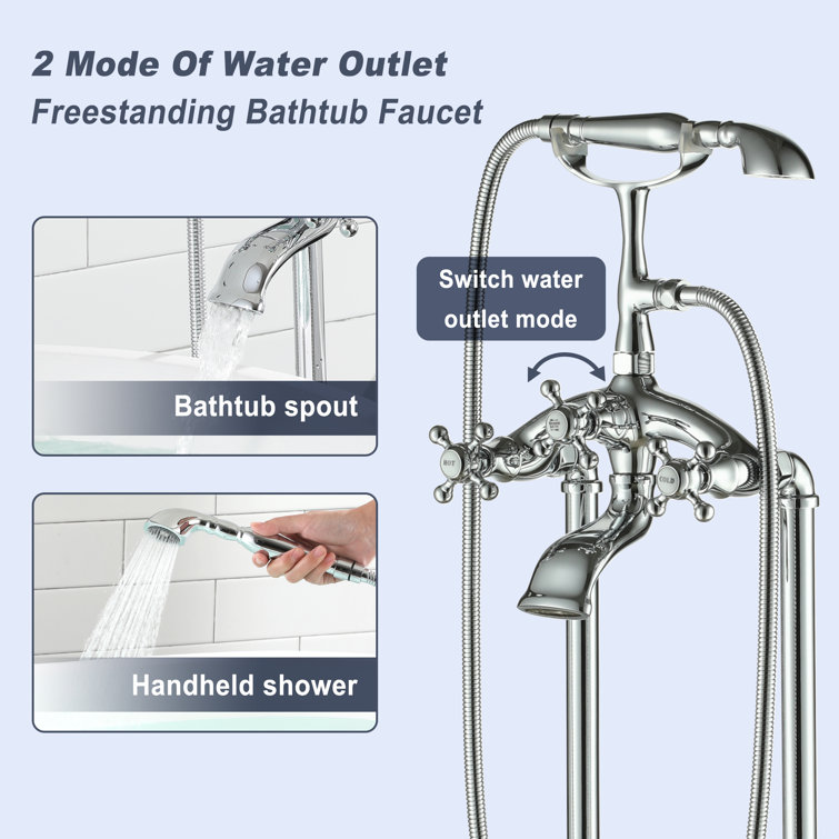Brushed Nickel Traditional Freestanding Clawfoot Tub Faucet with Handheld Shower
