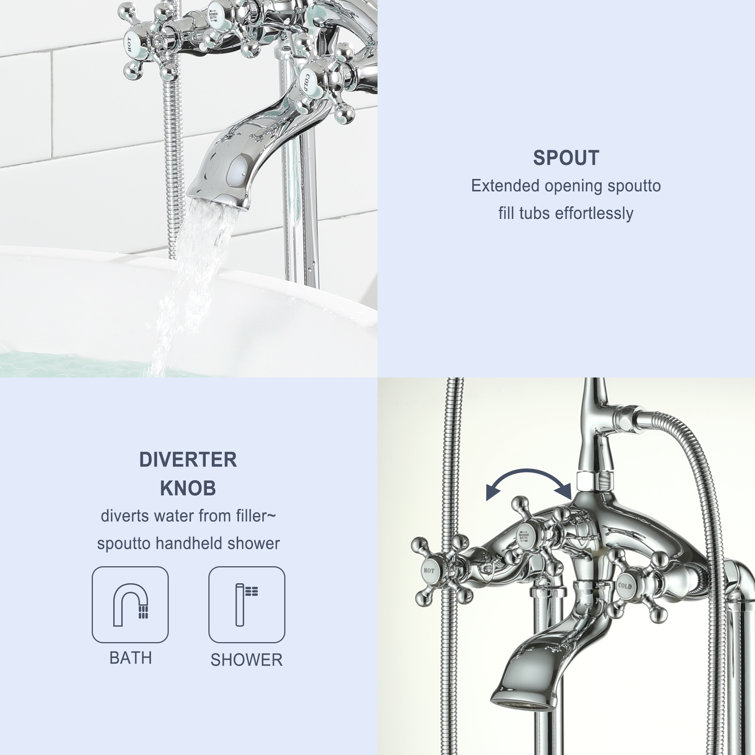 Brushed Nickel Traditional Freestanding Clawfoot Tub Faucet with Handheld Shower