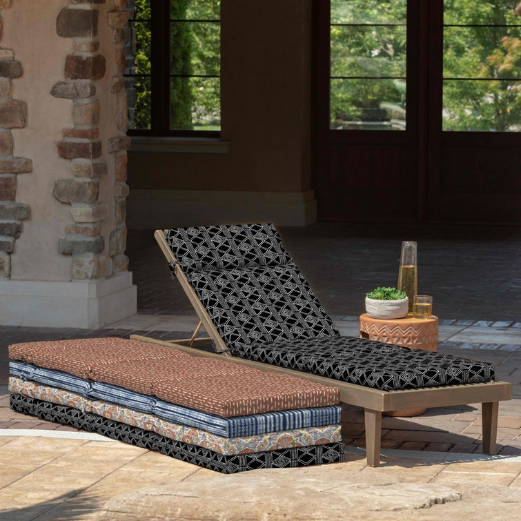 Black Global Stripe Outdoor Chaise Lounge Cushion with Polyester Fill