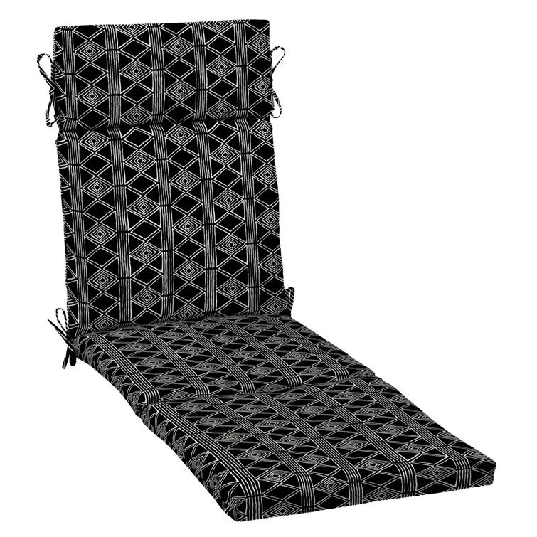 Black Global Stripe Outdoor Chaise Lounge Cushion with Polyester Fill