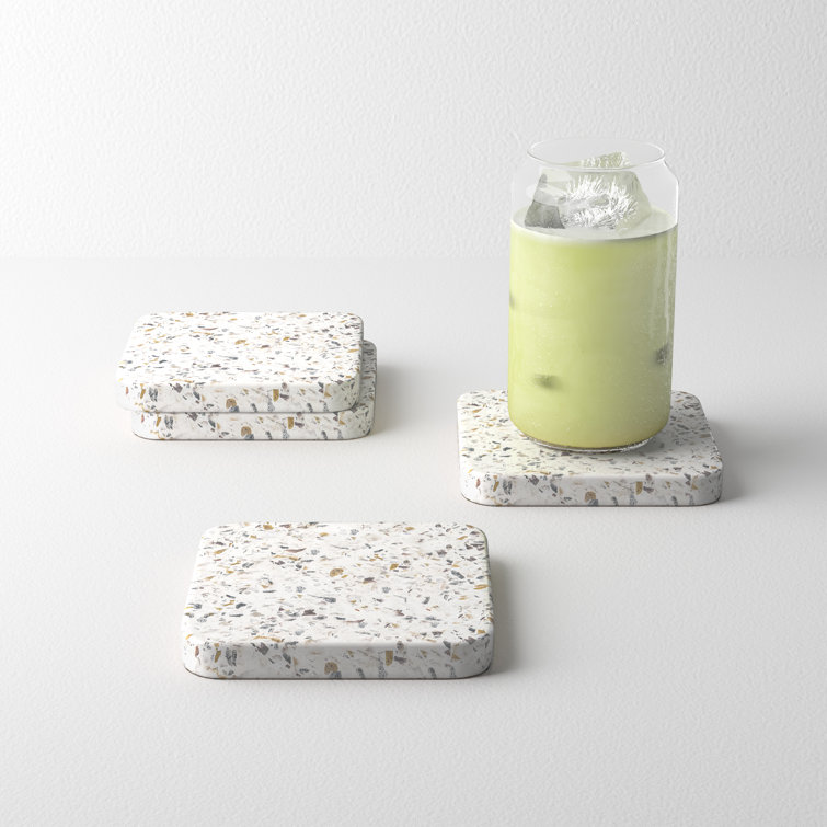 White and Multicolor Ceramic Terrazzo Coasters Set