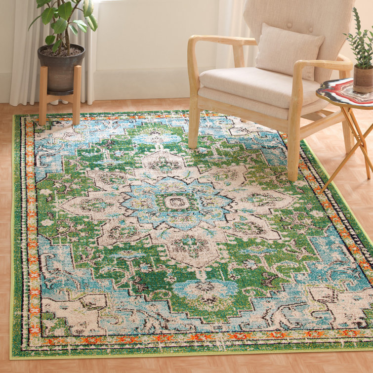 Madison Green and Turquoise Stain-Resistant Area Rug