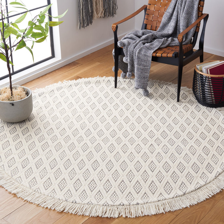 Handmade Ivory and Grey Wool Rectangular Area Rug 3' x 5'