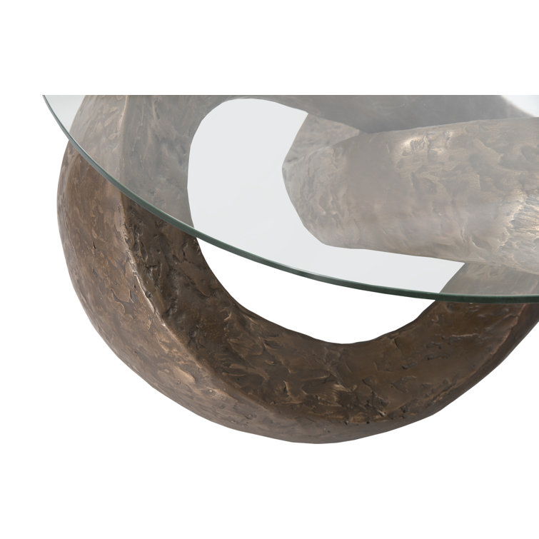 Round Brown Wood and Glass Outdoor Coffee Table