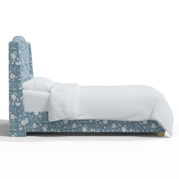 King Size Fritz Indigo Stripe Upholstered Wingback Bed