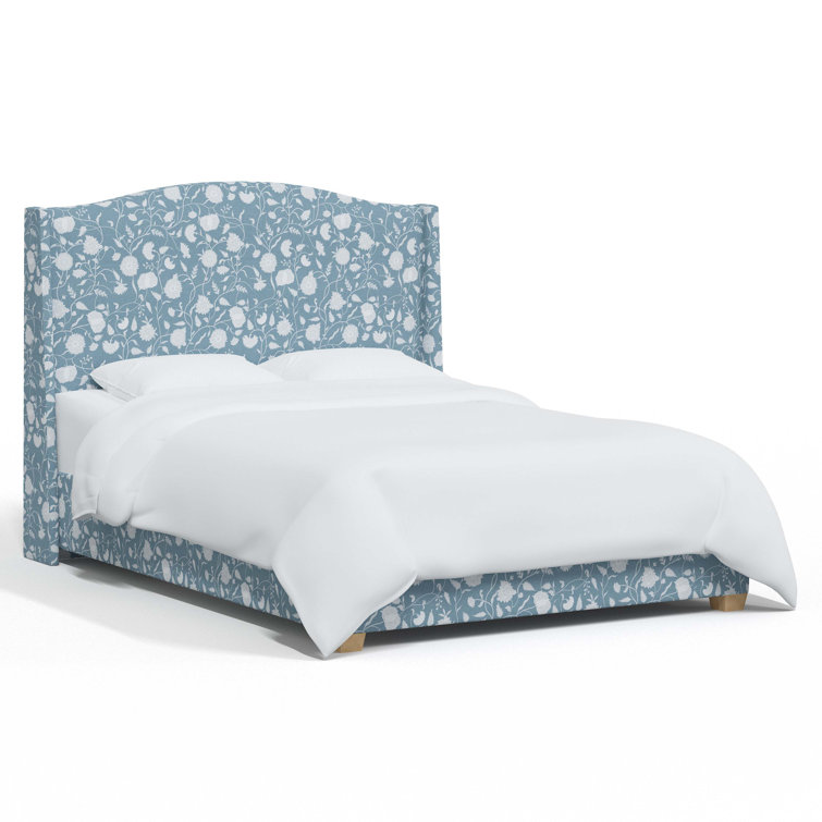 King Size Fritz Indigo Stripe Upholstered Wingback Bed