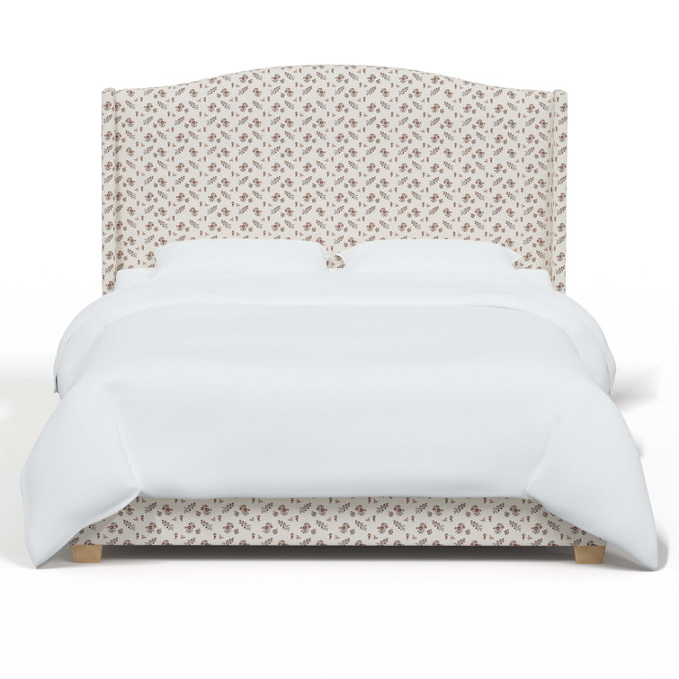 King Size Fritz Indigo Stripe Upholstered Wingback Bed