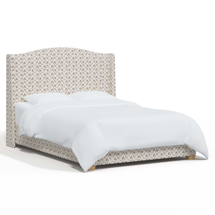 King Size Fritz Indigo Stripe Upholstered Wingback Bed