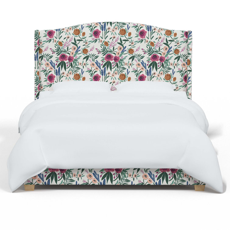 King Size Fritz Indigo Stripe Upholstered Wingback Bed