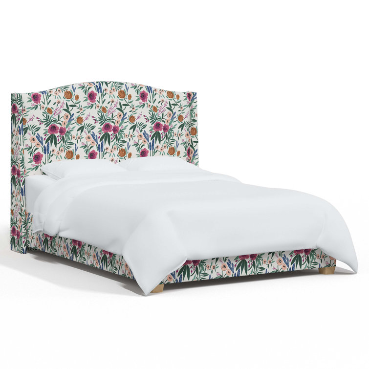King Size Fritz Indigo Stripe Upholstered Wingback Bed