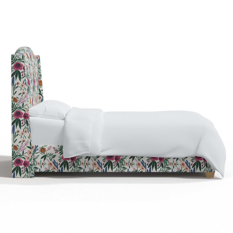 King Size Fritz Indigo Stripe Upholstered Wingback Bed