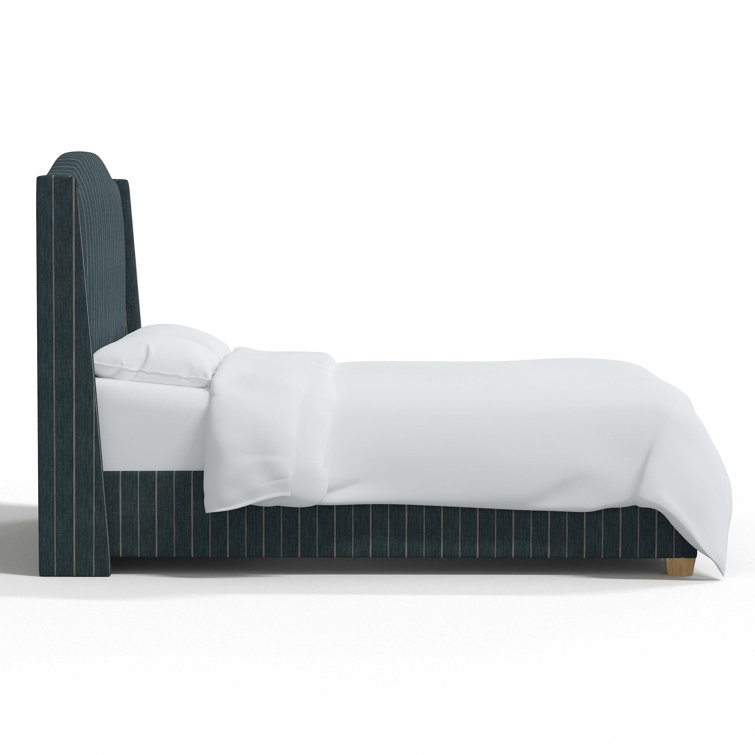 King Size Fritz Indigo Stripe Upholstered Wingback Bed