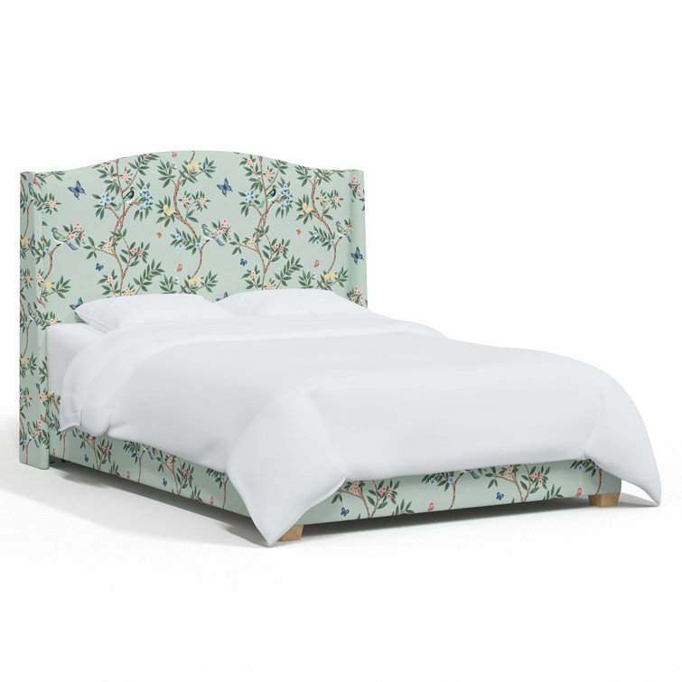 King Size Fritz Indigo Stripe Upholstered Wingback Bed