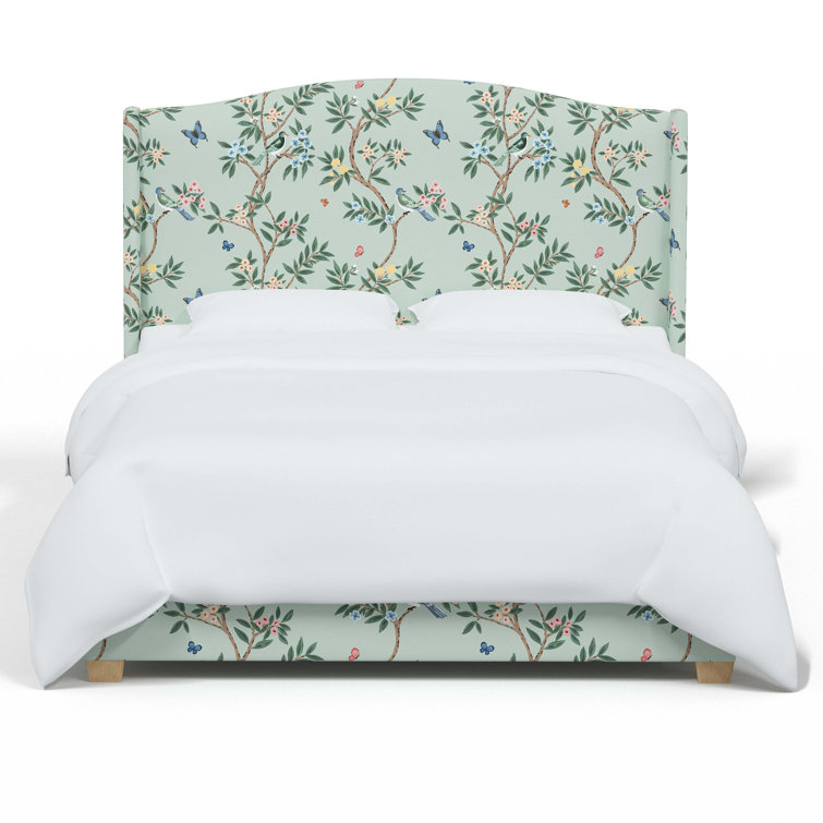 King Size Fritz Indigo Stripe Upholstered Wingback Bed