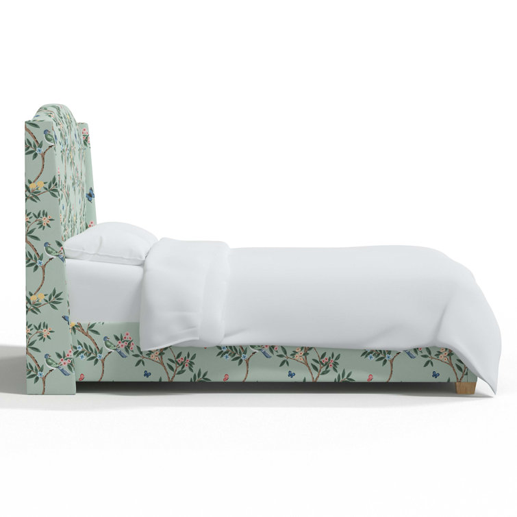 King Size Fritz Indigo Stripe Upholstered Wingback Bed