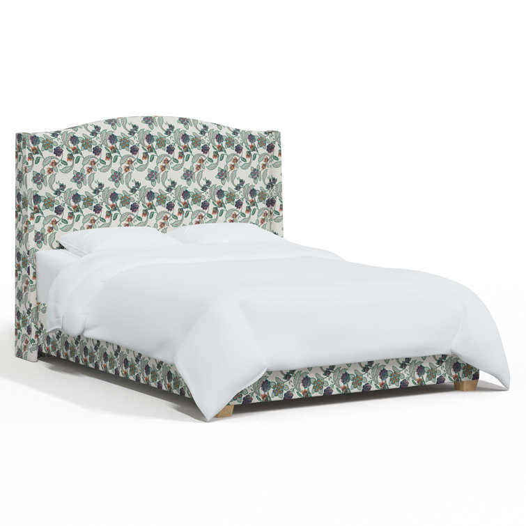 King Size Fritz Indigo Stripe Upholstered Wingback Bed