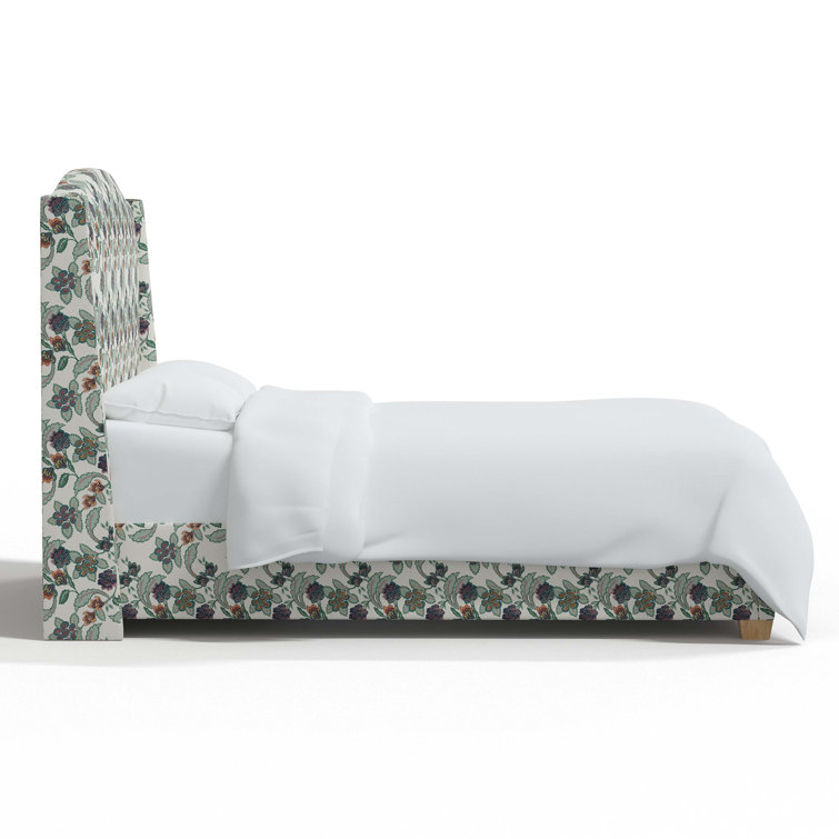 King Size Fritz Indigo Stripe Upholstered Wingback Bed