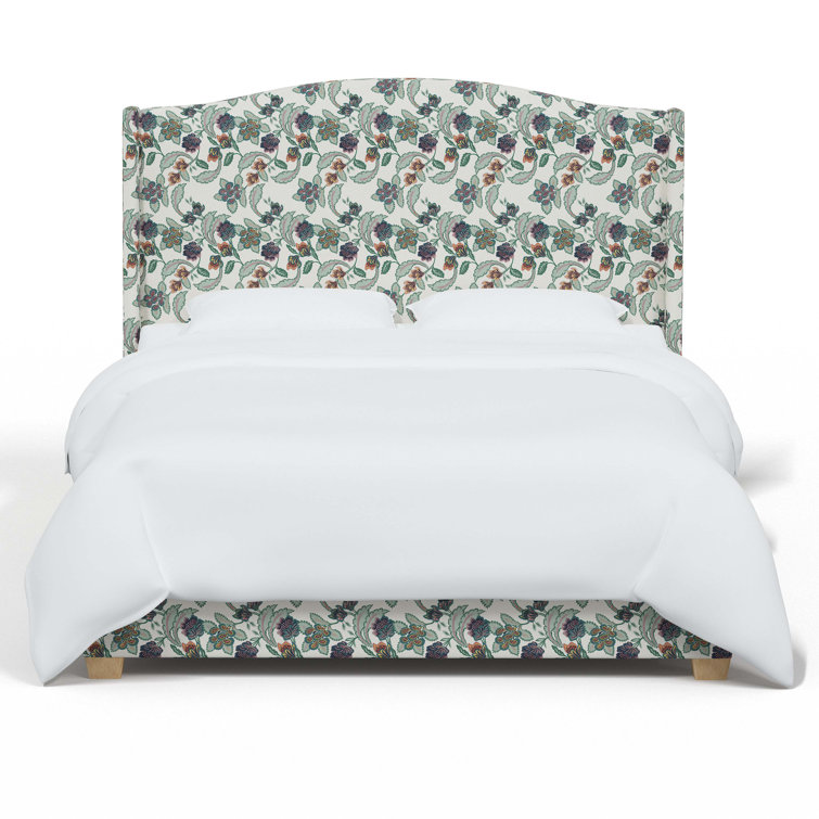 King Size Fritz Indigo Stripe Upholstered Wingback Bed