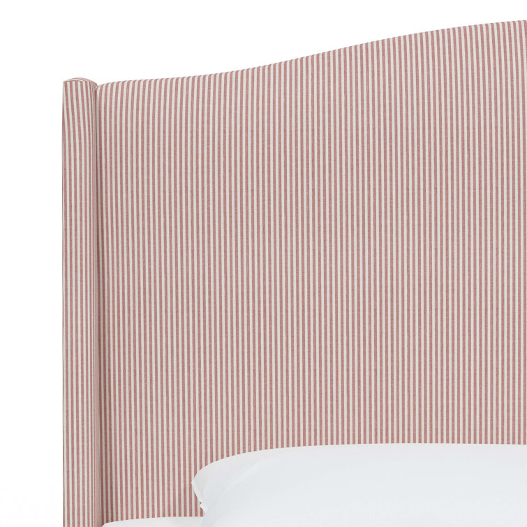 California King Green Striped Upholstered Wingback Bed