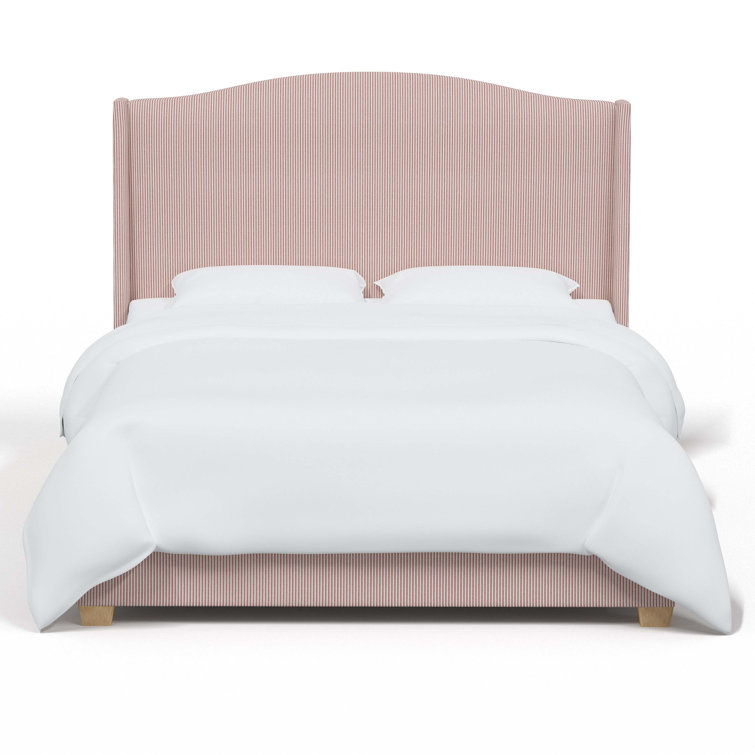 King Size Fritz Indigo Stripe Upholstered Wingback Bed