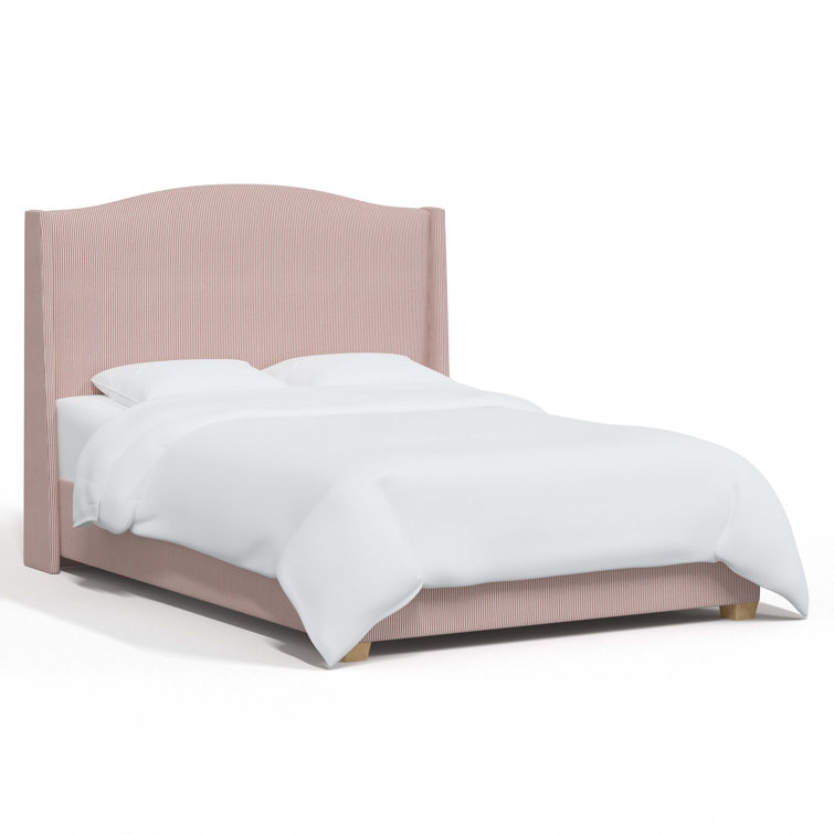 King Size Fritz Indigo Stripe Upholstered Wingback Bed