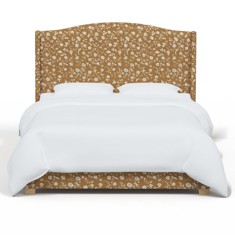 King Size Fritz Indigo Stripe Upholstered Wingback Bed