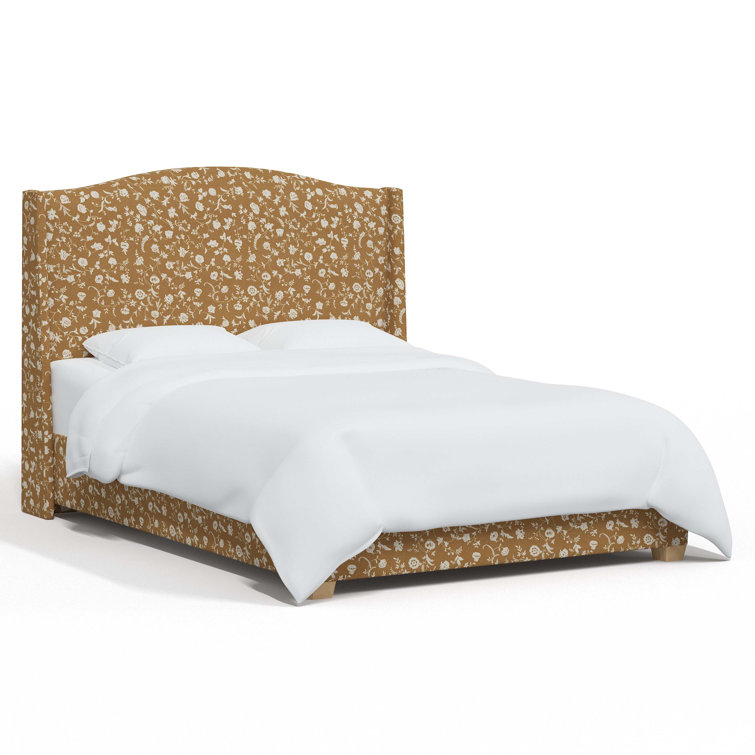 King Size Fritz Indigo Stripe Upholstered Wingback Bed