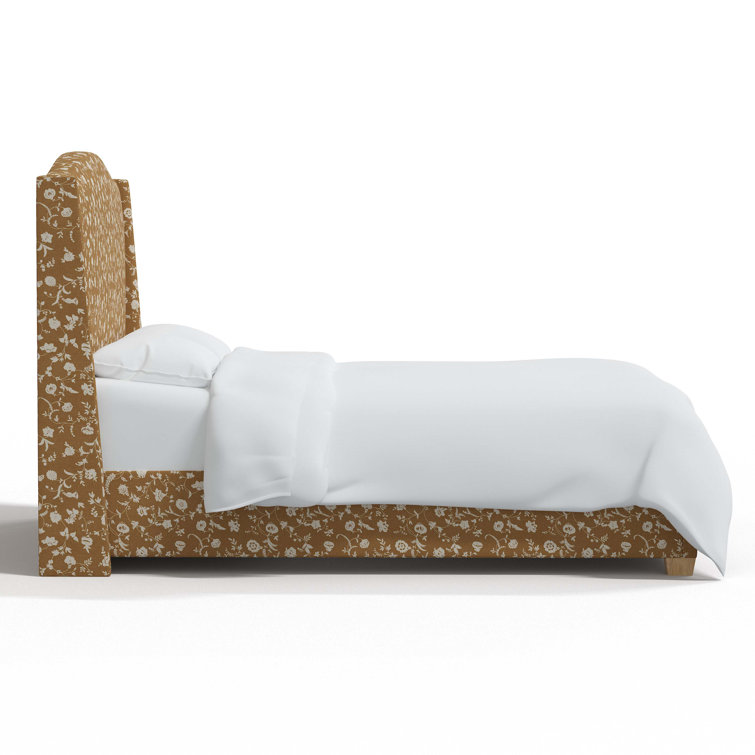 King Size Fritz Indigo Stripe Upholstered Wingback Bed