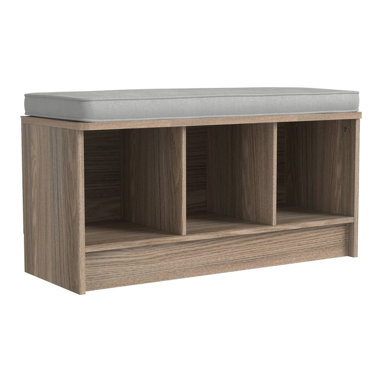 Natural Gray Composite Storage Bench with Cushioned Seat and Cubbies