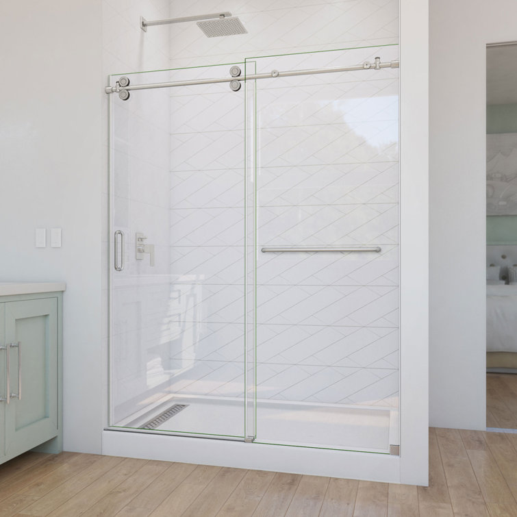 Enigma-CXO 60'' Frameless Sliding Shower Door in Brushed Stainless Steel