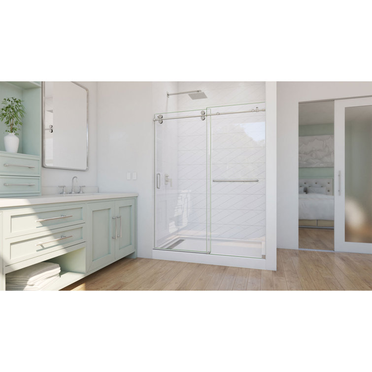 Enigma-CXO 60'' Frameless Sliding Shower Door in Brushed Stainless Steel