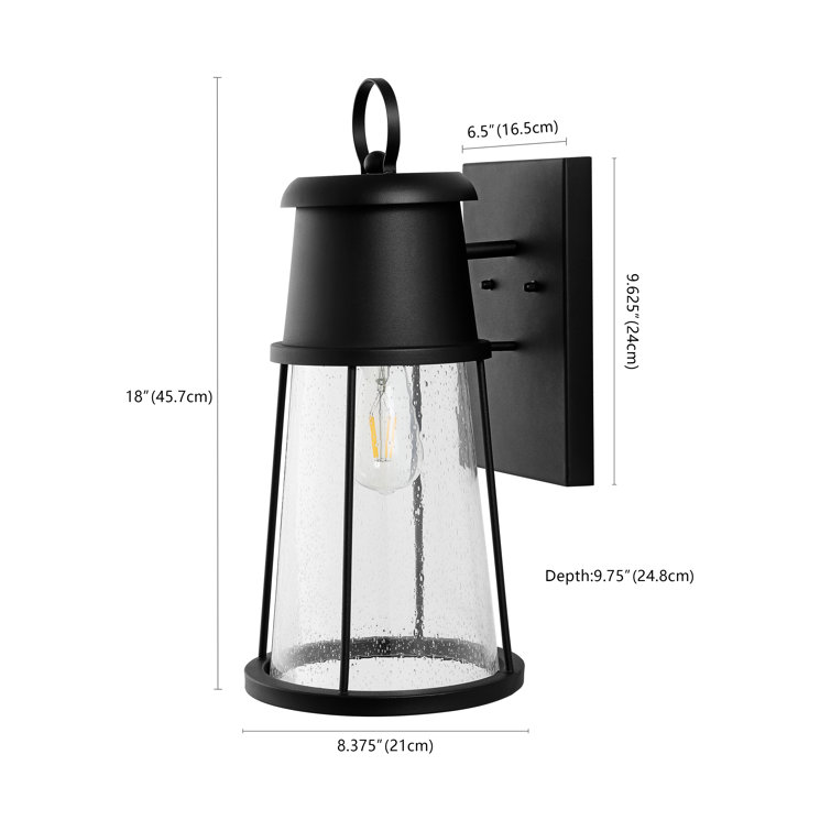 Laela Black Metal Outdoor Wall Sconce with Clear Shade, Set of 2