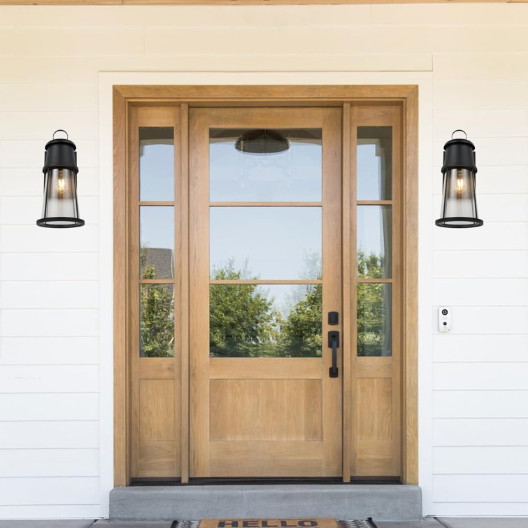 Laela Black Metal Outdoor Wall Sconce with Clear Shade, Set of 2