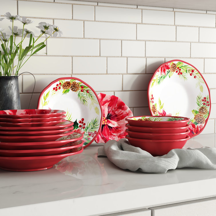 Holiday Poinsettia Melamine Dinnerware Set - Service for 4