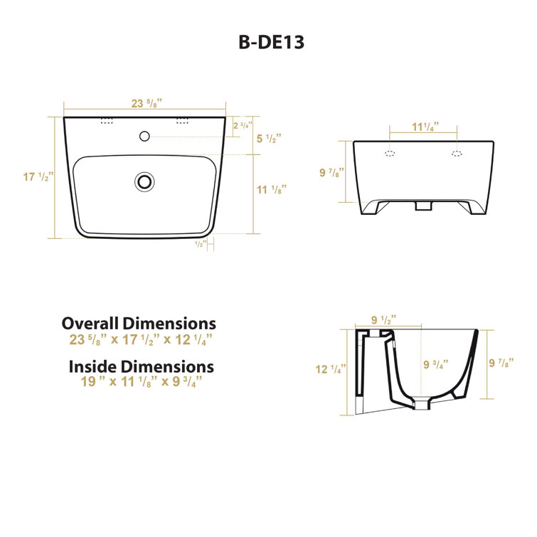 Britannia White Ceramic Rectangular Wall Mount Basin