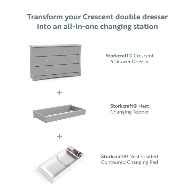 Pebble Gray 6-Drawer Double Nursery Dresser with Metal Knobs