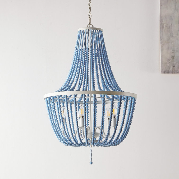 Elanie Cascading Blue Bead & White Metal LED Pendant Light