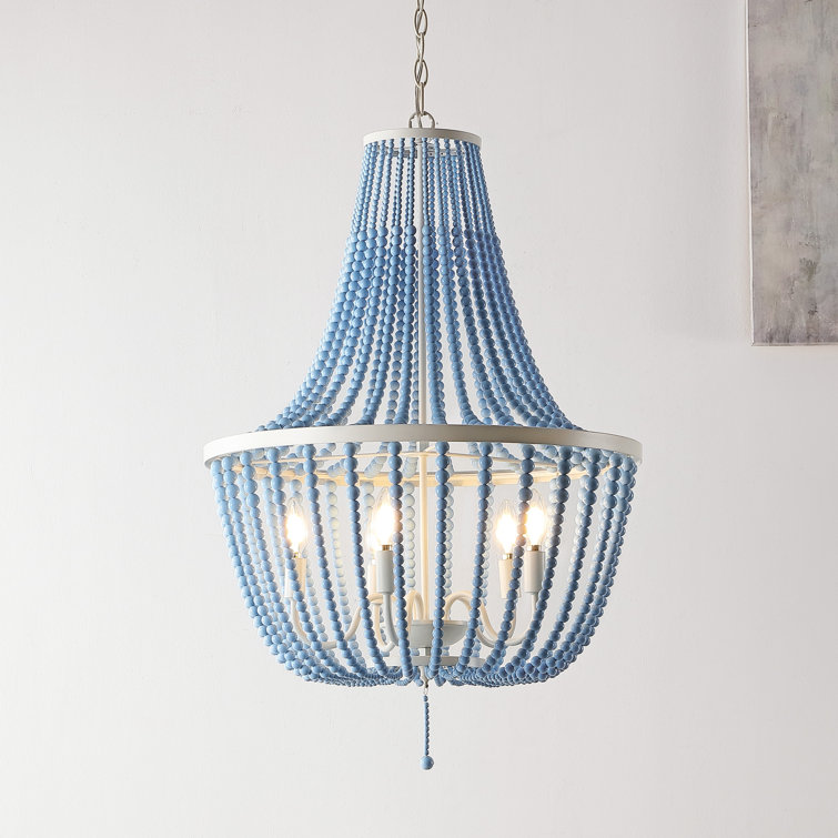 Elanie Cascading Blue Bead & White Metal LED Pendant Light