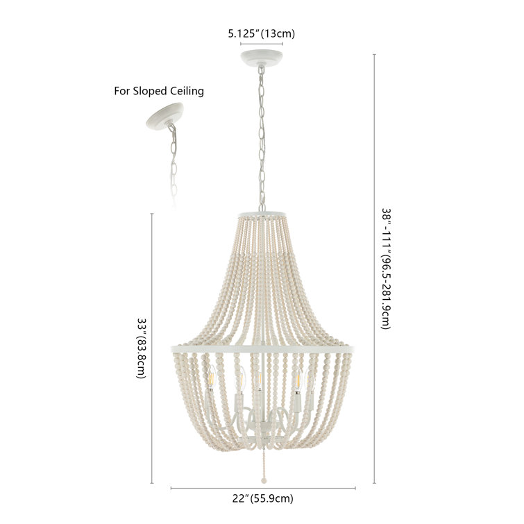 Elanie Cream Wood Beads 5-Light LED Pendant