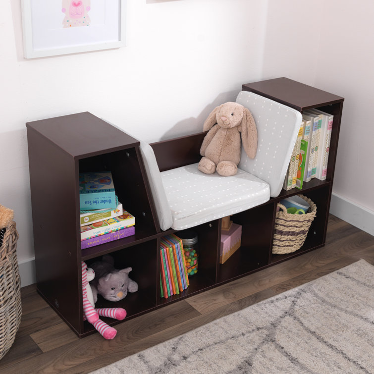 Espresso Kids Bookcase with Reading Nook and Cushions