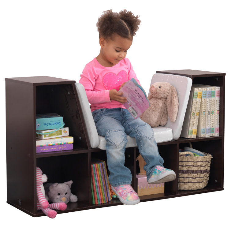 Espresso Kids Bookcase with Reading Nook and Cushions