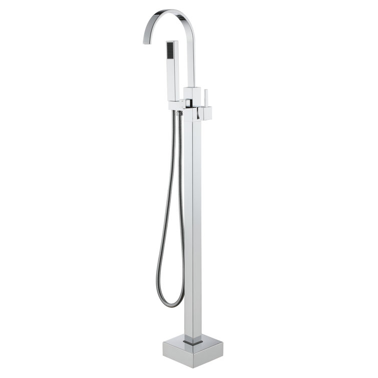 Chrome Freestanding Tub Filler with Handheld Shower