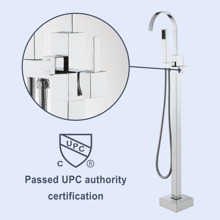 Chrome Freestanding Tub Filler with Handheld Shower