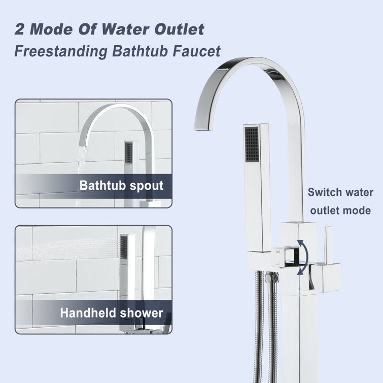 Chrome Freestanding Tub Filler with Handheld Shower