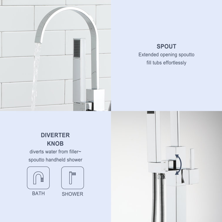 Chrome Freestanding Tub Filler with Handheld Shower