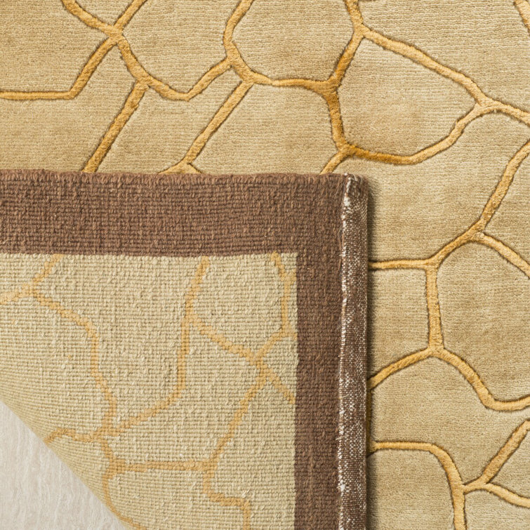 Hand-Knotted Gold and Brown Wool Silk Area Rug 4' x 6'