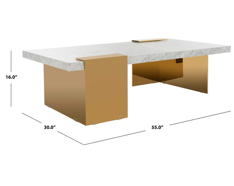 Mycha Luxurious White Marble and Brass Rectangular Coffee Table with Storage