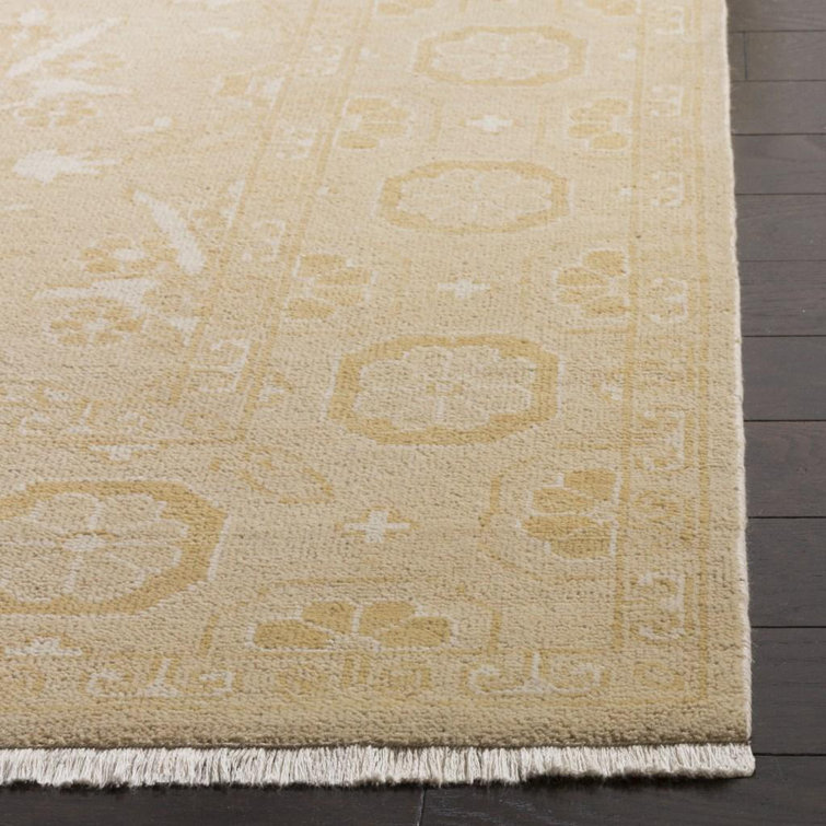 Oushak 6' x 9' Beige Hand-Knotted Wool Area Rug