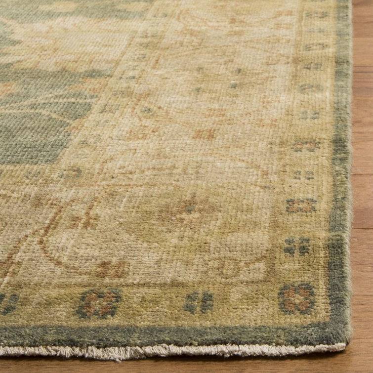 Oushak Medium Blue and Beige Wool Area Rug 6' x 9'